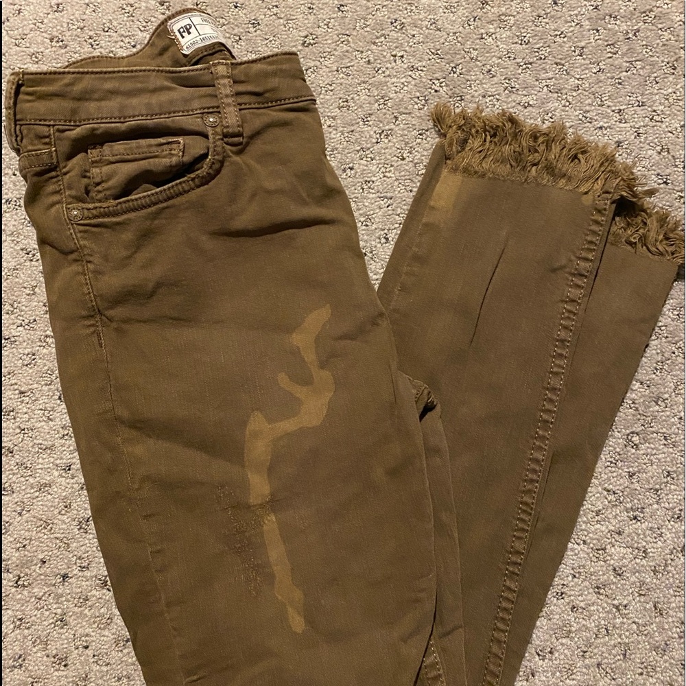 Brown Bleached Free People Crop Jeans.